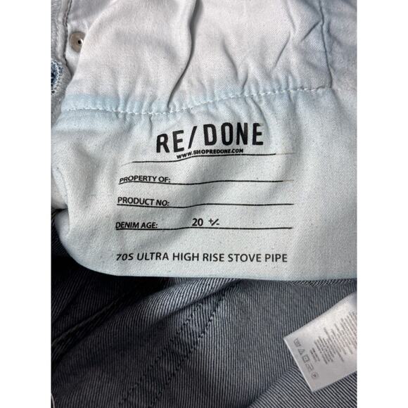 Re/Done Jeans 29 Womens 70s Ultra High Rise Stove Pipe Raw Hem Distressed - Picture 8 of 9